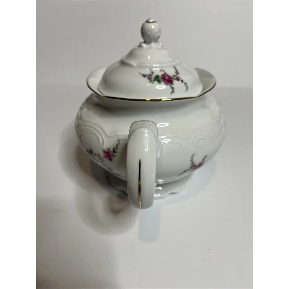 Vintage Wawel Pink Floral Pattern Teapot With Lid And Gold Trim